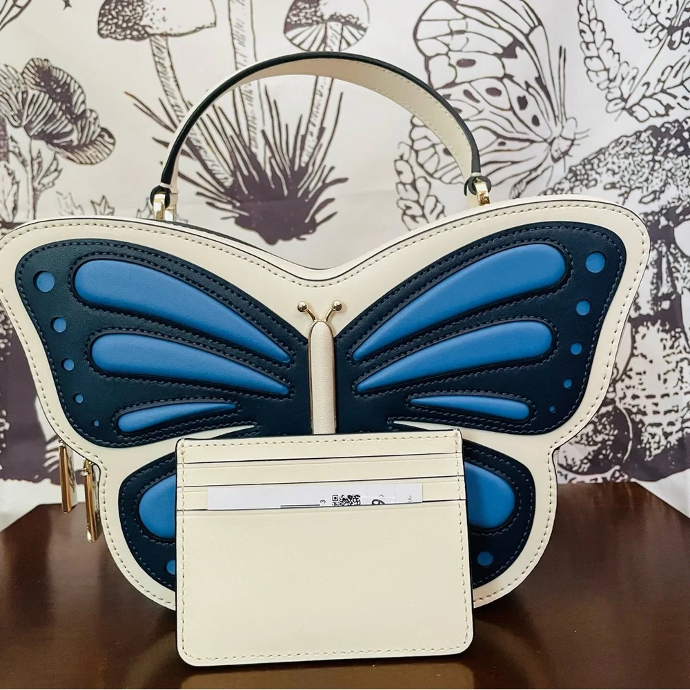 • NWT KATE SPADE FLUTTER FLY 3D BUTTERFLY CROSSBODY BLUE MULTI WHITE CARD HOLDER